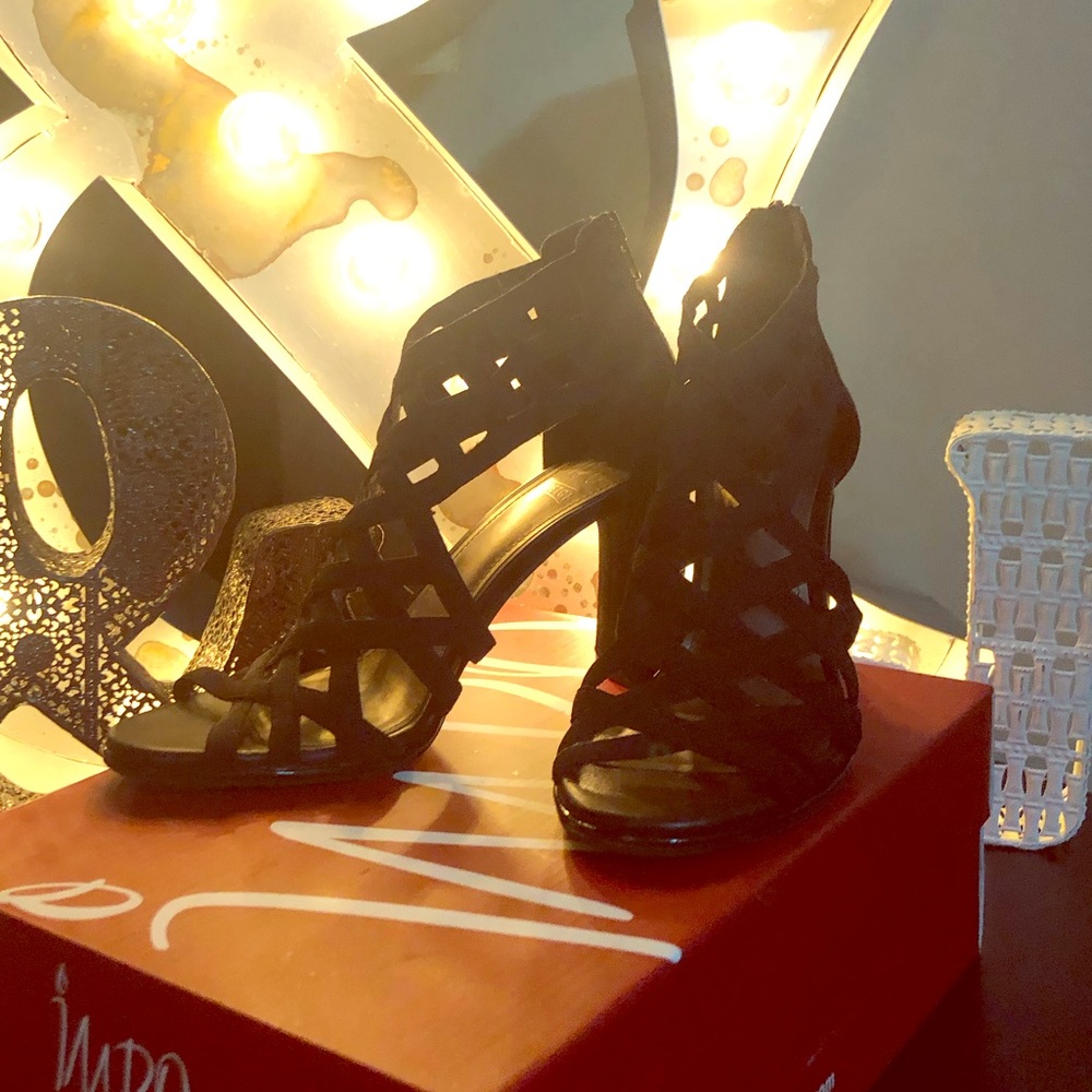 IMPO- Black Caged Peeptoe Heels- Sz7